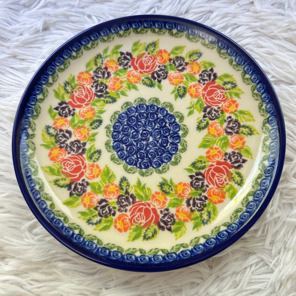 POLISH POTTERY Boleslawiec Spring Time Florals 7.5 inch Accent Salad Plate